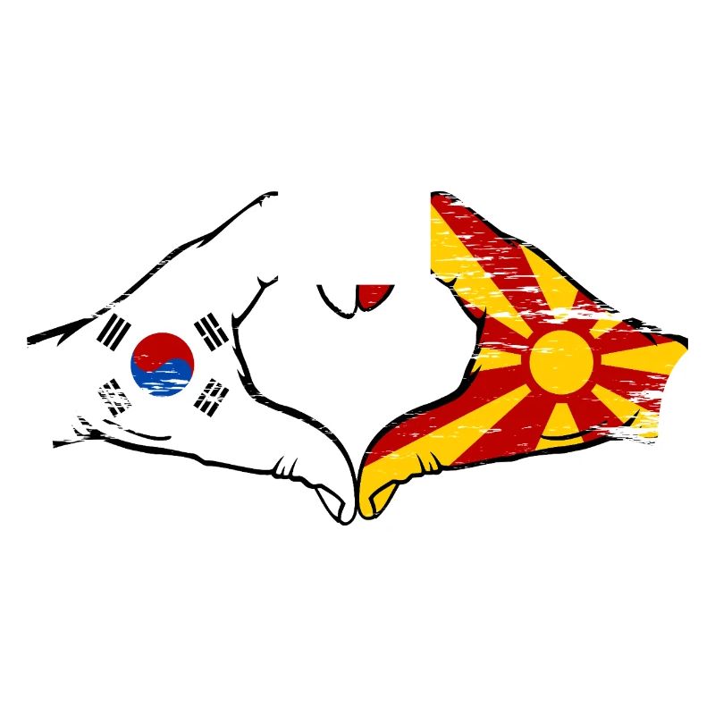 Corée du Sud Macédoine drapeau mains forme de coeur utilisé