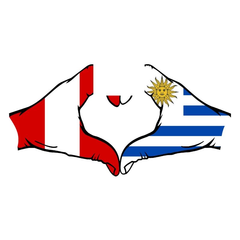 Pérou Uruguay Drapeau Mains Coeur Forme