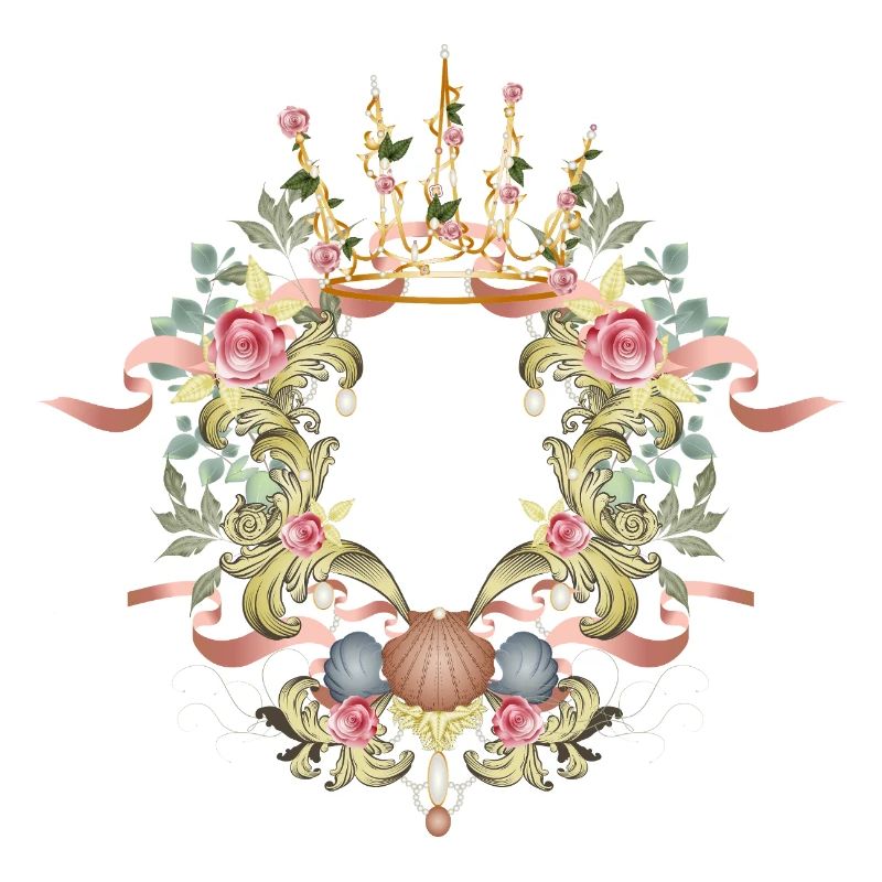Baroque frame with crown, roses & shell ornament