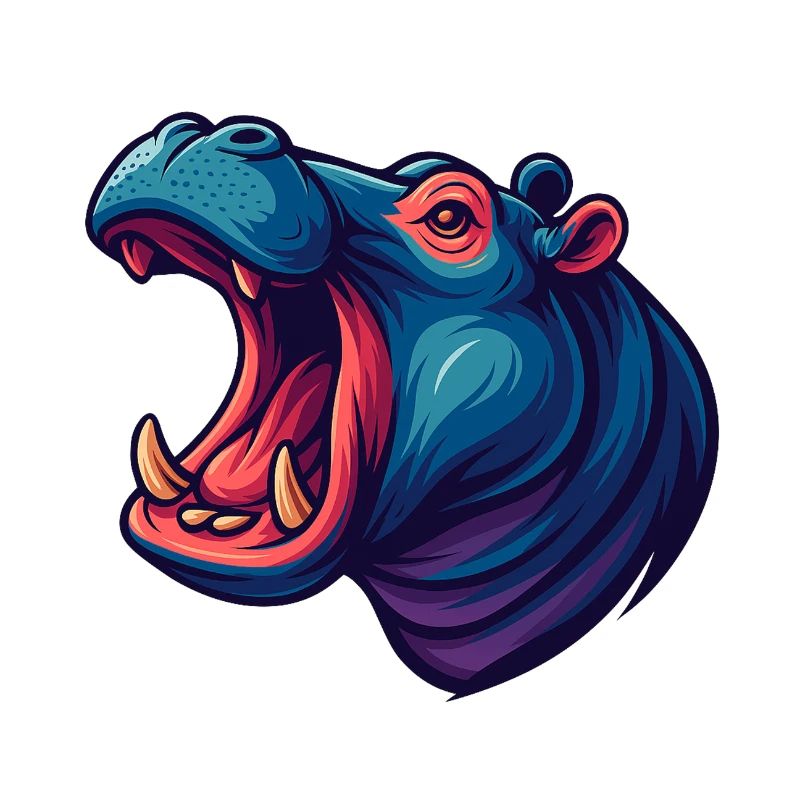Neon hippo with an open muzzle