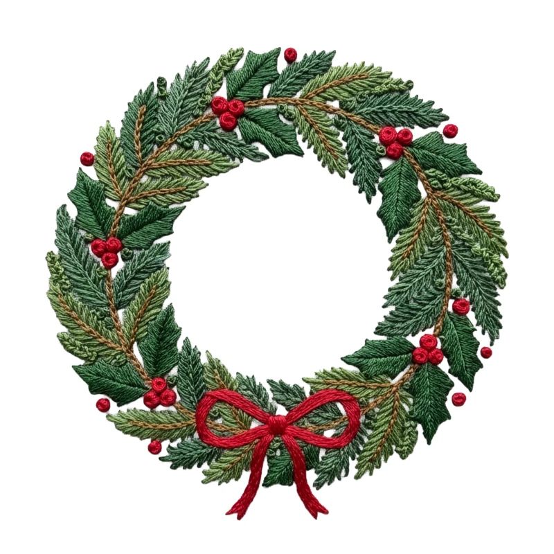 Bestickter Weihnachtskranz, groß oder klein zum Nähen