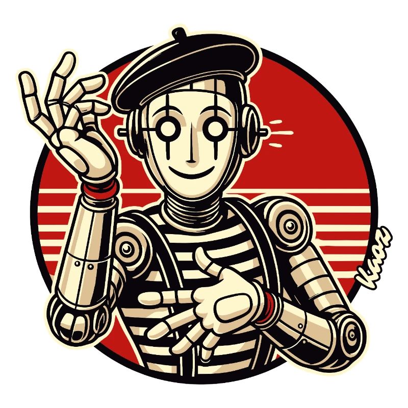 Retro Roboter Pantomime mit Barett im Comic Stil