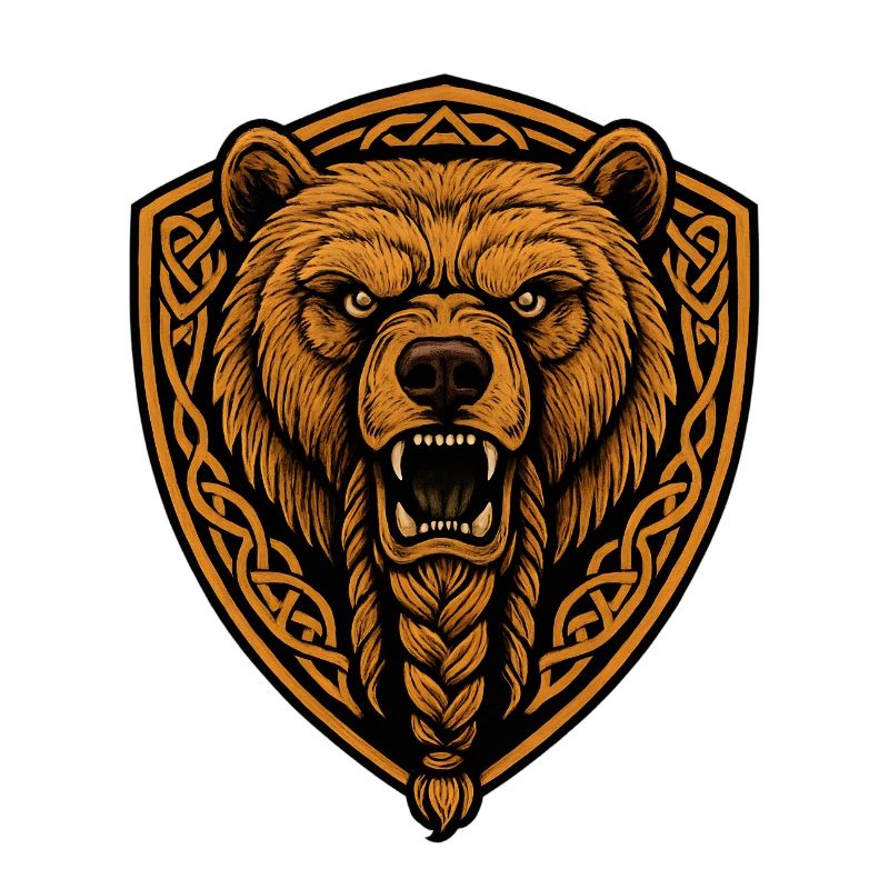Brown bear in shield with braid