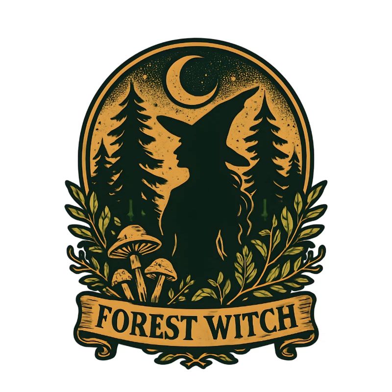 Forest witch silhouette in the moonlight