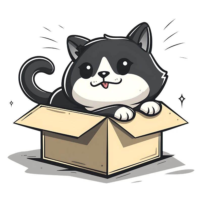 Happy Cat Sitting Inside an Empty Cardboard Box