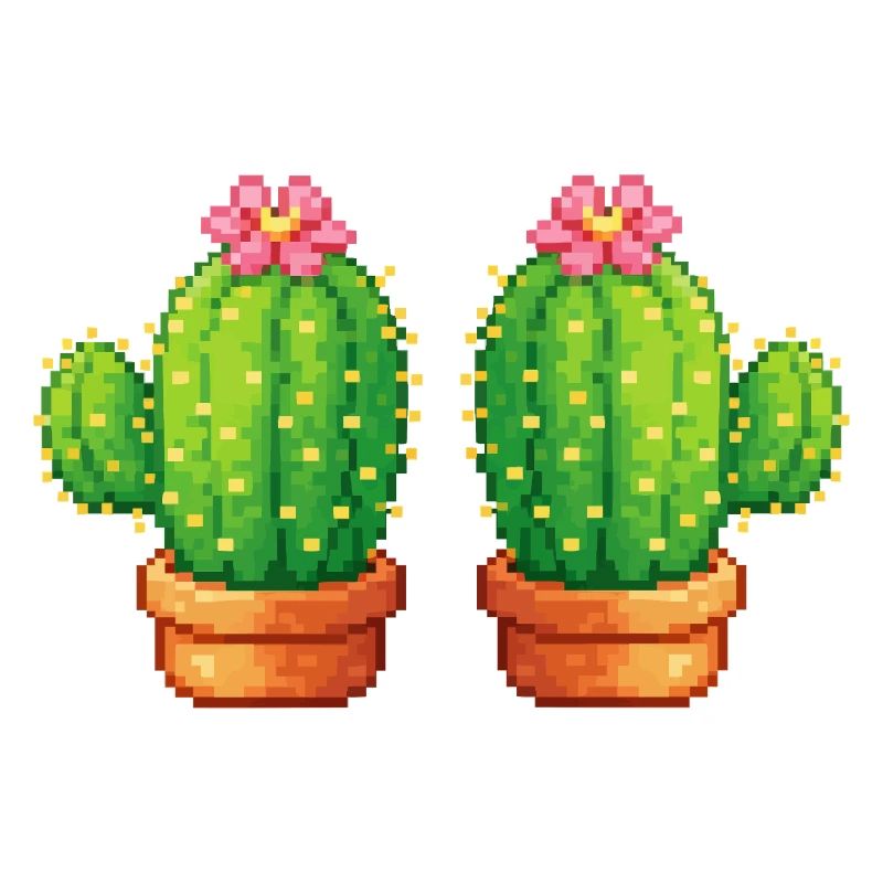 Pixel Cactus Twins in Pot