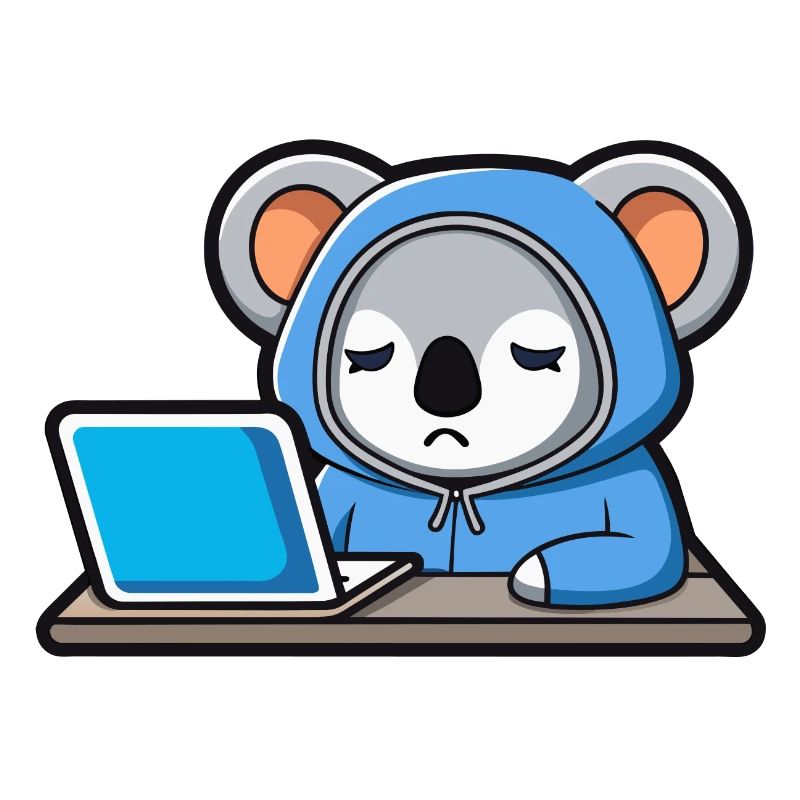Un mignon koala hacker dort dans un sweat à capuche devant le PC