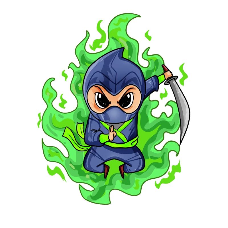 Motif de combattant ninja vert feu