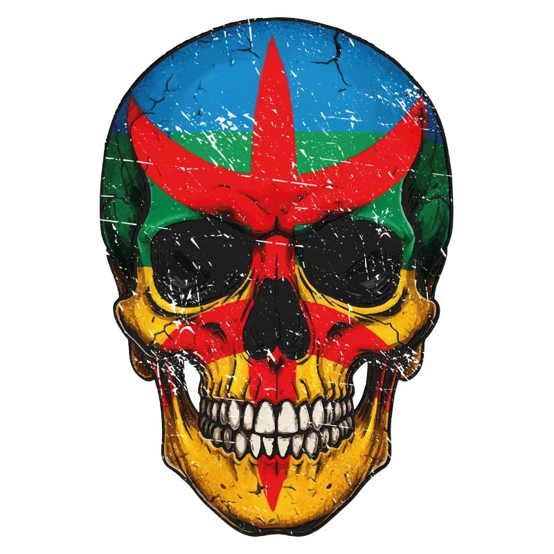 Crâne coloré  de drapeau Berbère - berber skull