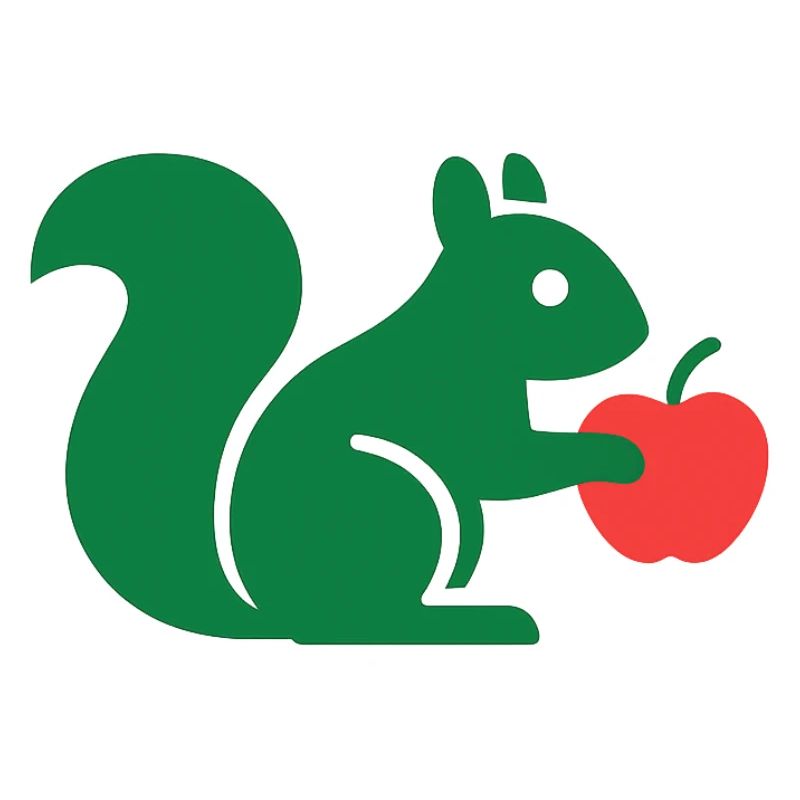 Grünes Eichhörnchen mit Apfel