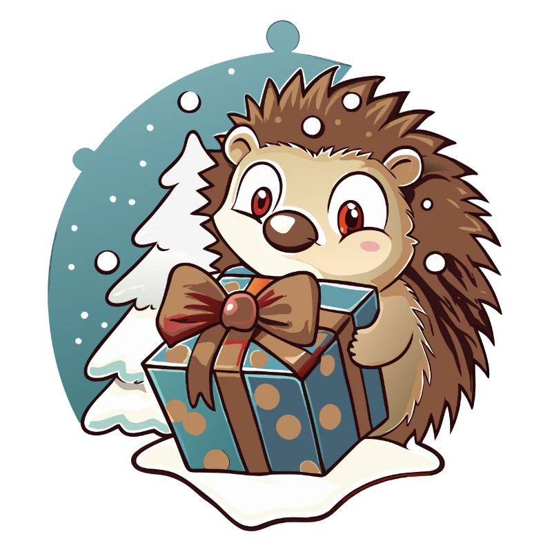 Hérisson mignon avec cadeau à Noël