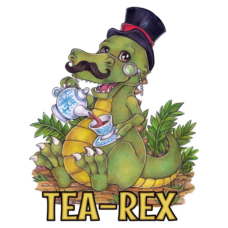 Drôle de jeu de mots Tea Rex Dino dessiné à la main