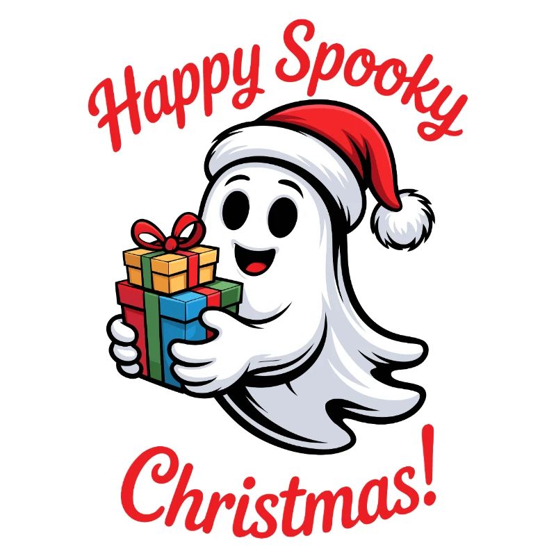 Spooky Christmas ghost with gift