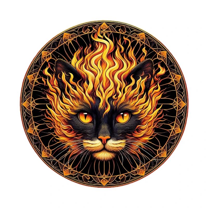 Conception mystique du mandala du chat de feu
