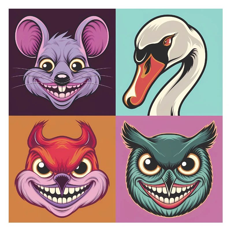 Pop-art Schwan Maus Eichhörnchen Eule Smile