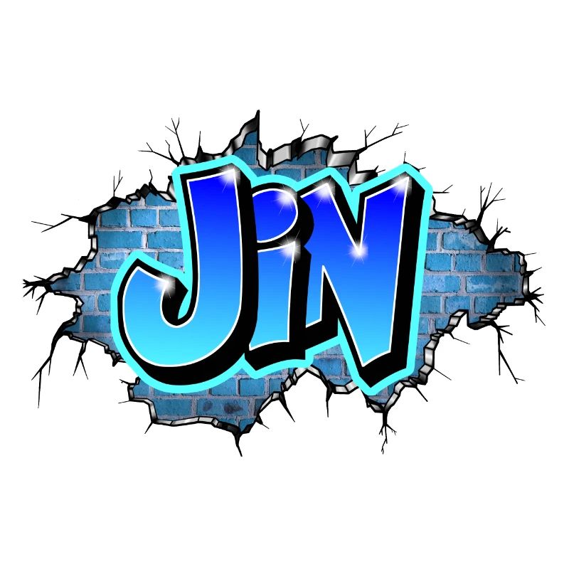 Graffiti Jin Wall Cracks Blue Bricks