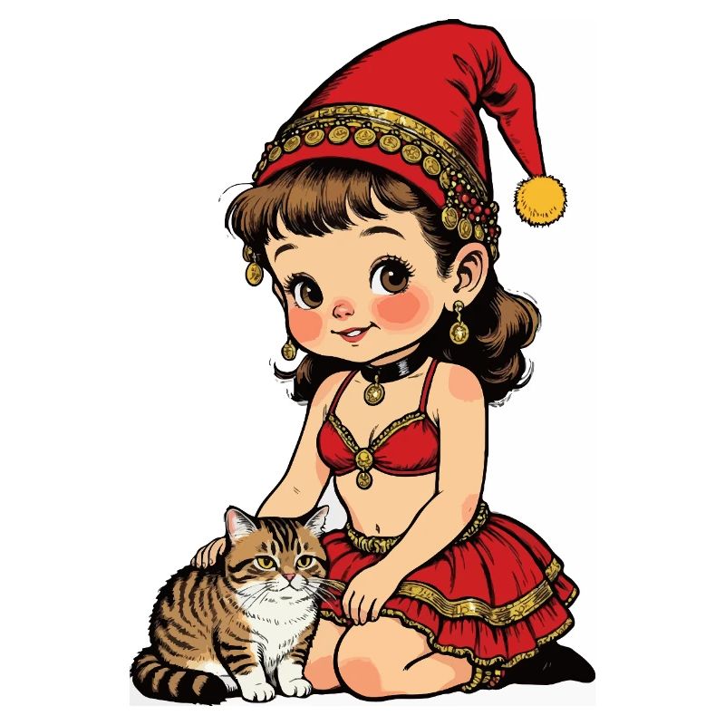 Gnom-Mädchen streichelt Katze