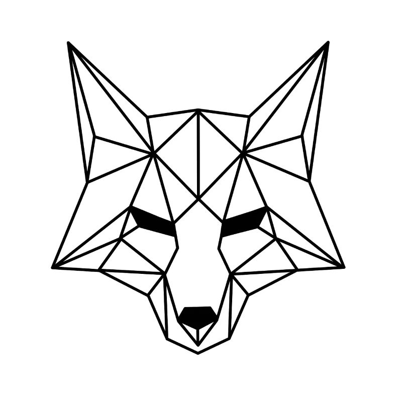Black White Fox Illustration Polygon Design