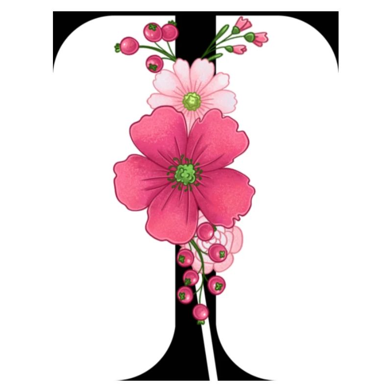 Eleganter Buchstabe 'T' mit Blumen
