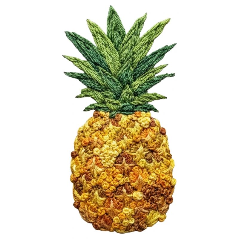 Embroidered pineapple tropical fruit design (printed)