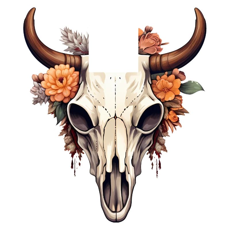 Bull Dead Skull in Boho Style
