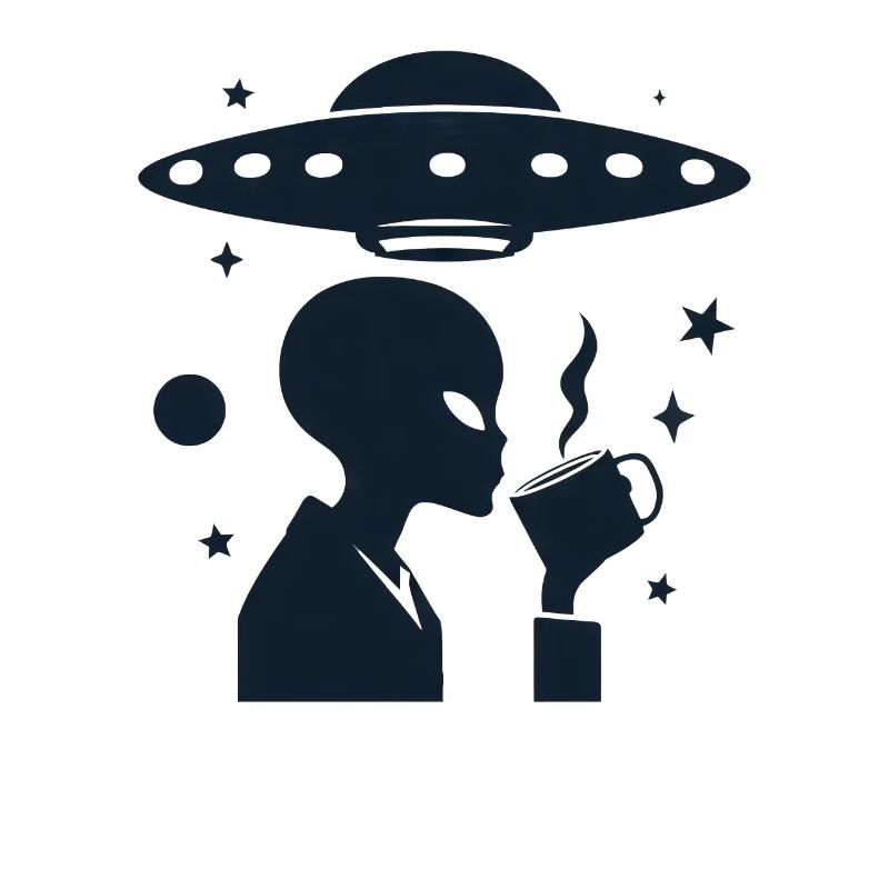 Alien-Silhouette mit Kaffee & UFO