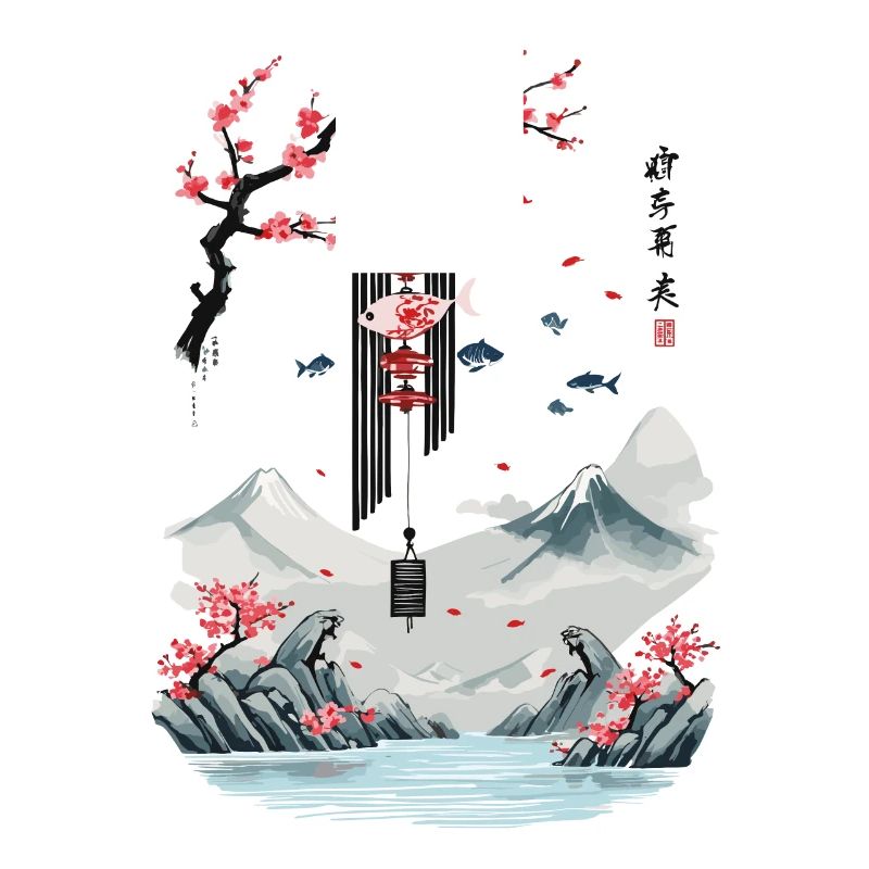 Ukiyo-E Cherry Blossom Pisces Wind Bells Design
