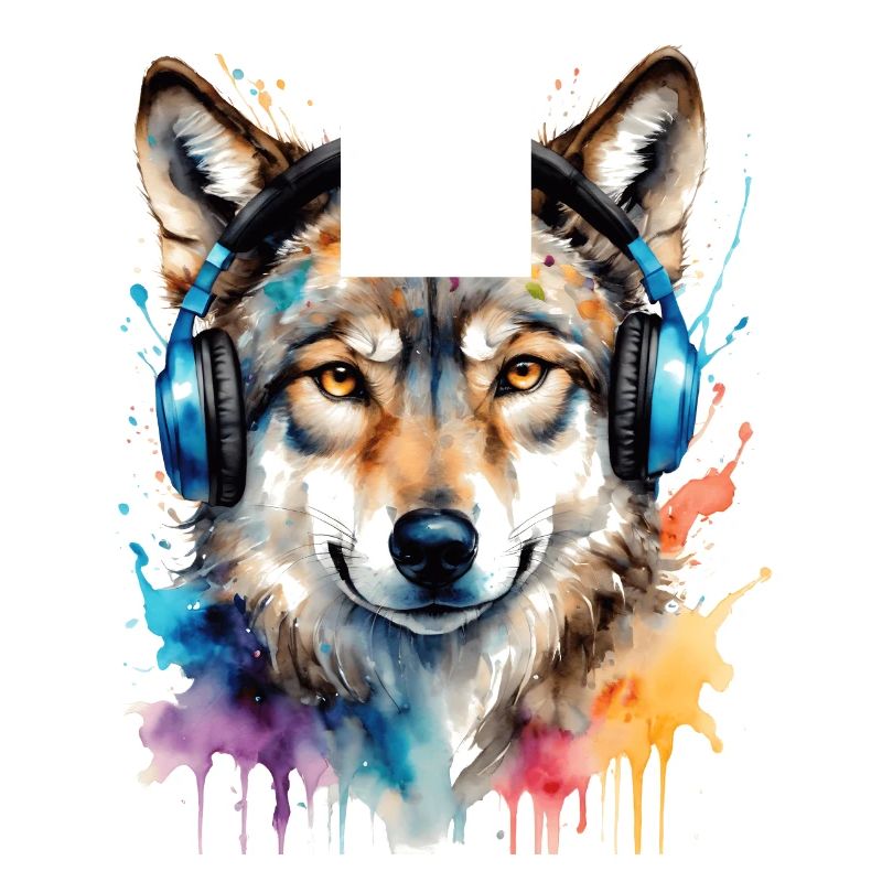 Wolf Kopfhörer Musik Bunt Tier Design Print