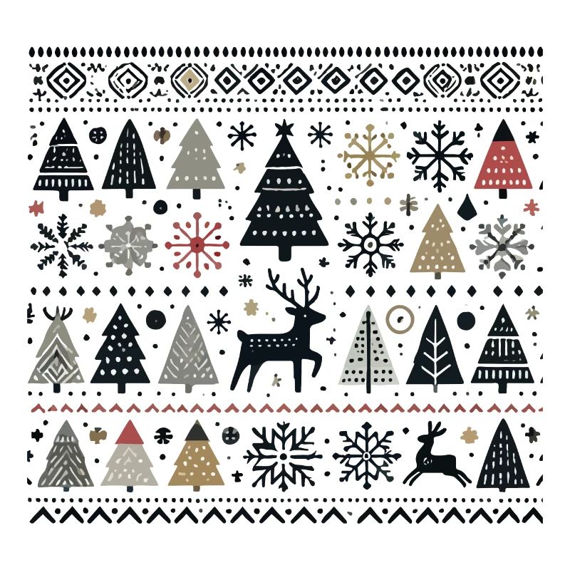 Scandinavian Christmas Elements and Winter Trees