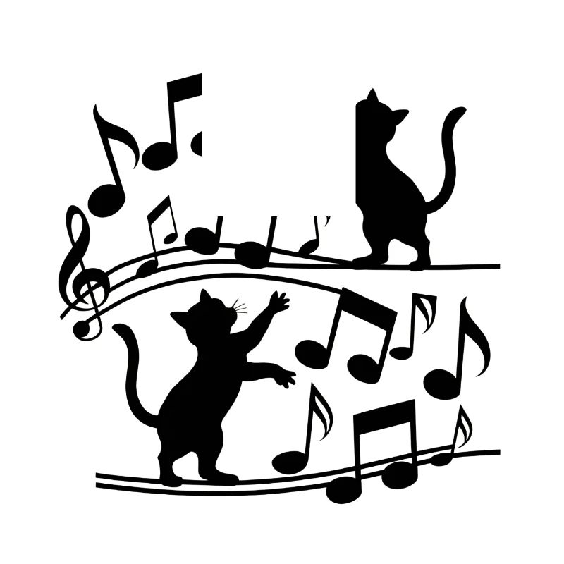 Black cats pattern playing with musical note