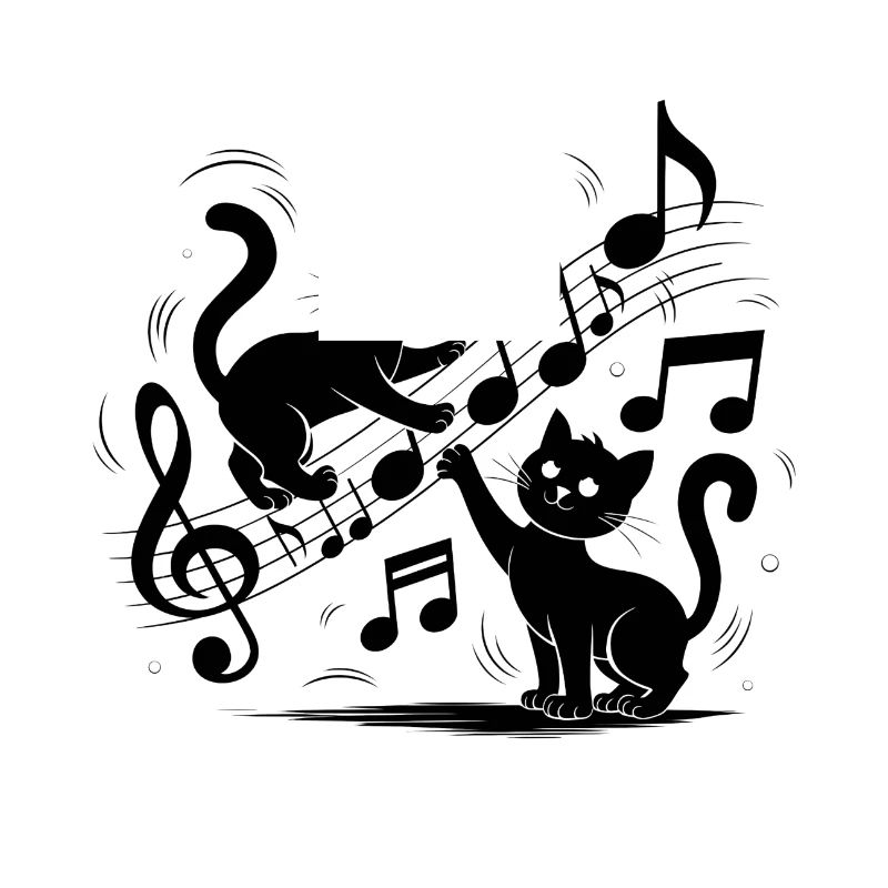 Black cats pattern playing with musical note