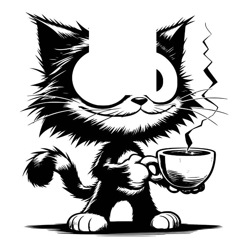 Drôle de chat souriant avec tasse à café