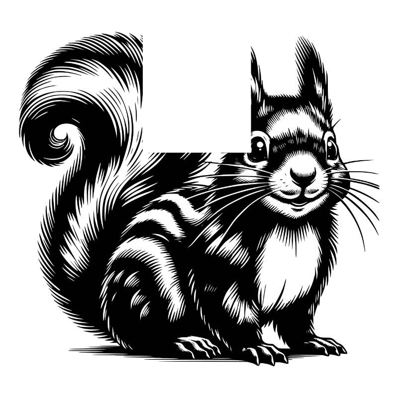 Putziges Kinder Eichhörnchen Tusche Zeichnung