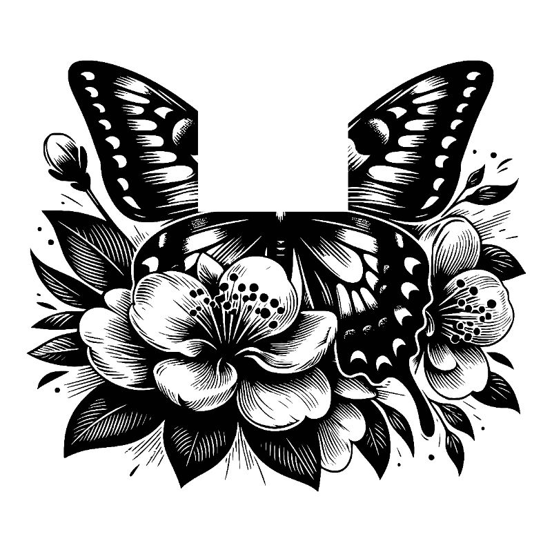 Butterfly and flowers as tattoo artwork