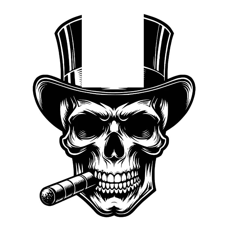 Grim Skull Cigar Tattoo Halloween Style