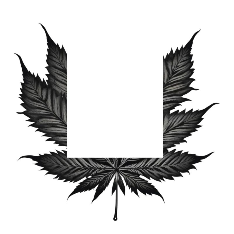 Monochrome Cannabis Leaf on Black