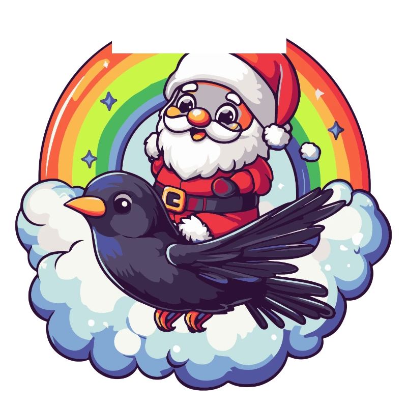 Rabe Krähe Weihnachtsmann Regenbogen
