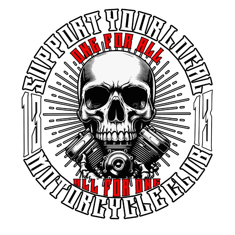 Biker Chopper Motorcyclist Skull with Motor