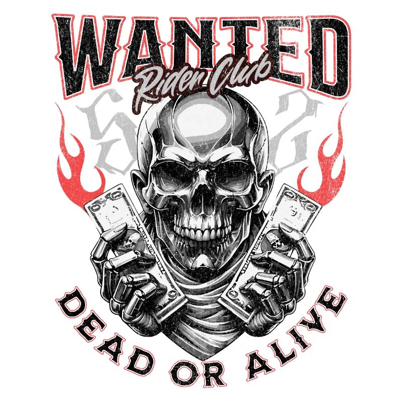 Wanted Biker Skull Dead or Alive Motorcycle Chopper