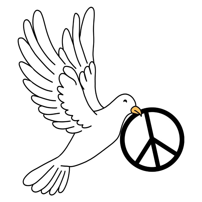 Friedentaube mit Peace Zeichen im Schnabel Frieden