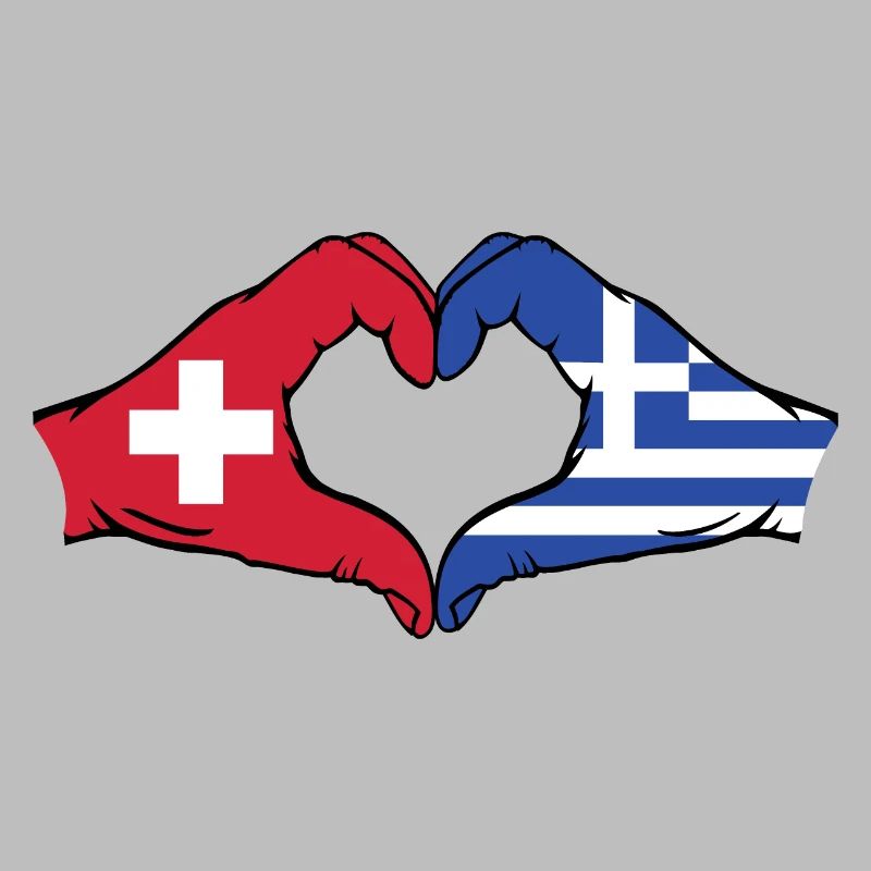Suisse Grèce Drapeau Mains Coeur Forme