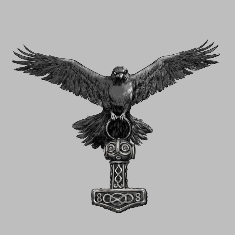 Thor Hammer Mjölnir avec Odin Ravens Hugin et Munin