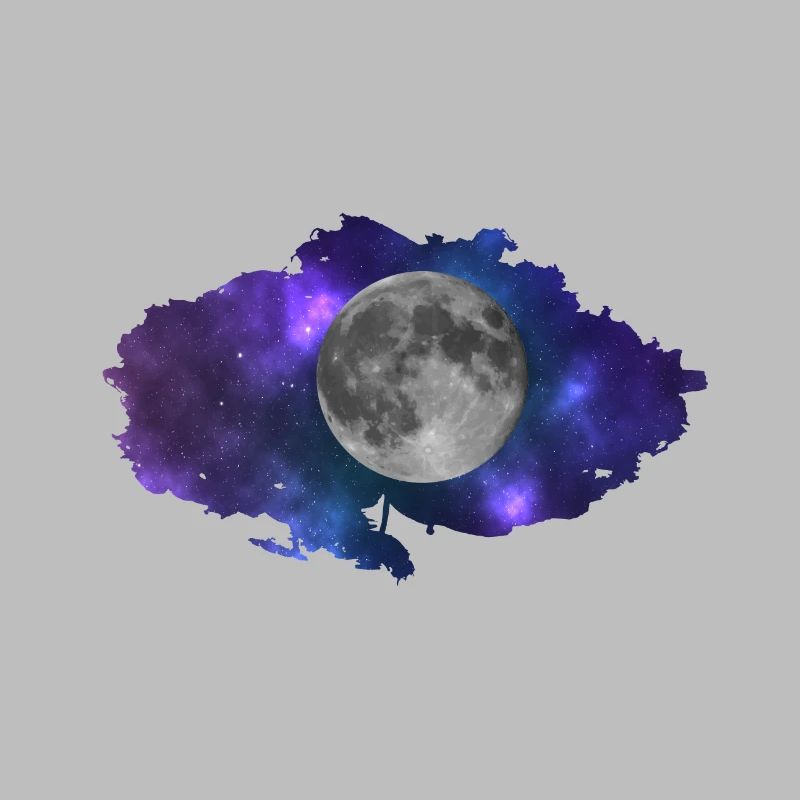 Nuage avec la lune et la conception de l’espace- Moon, Galaxy