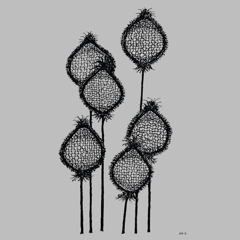 Mohnknospen oder Ananas am Stiel? Schwarz abstrakt