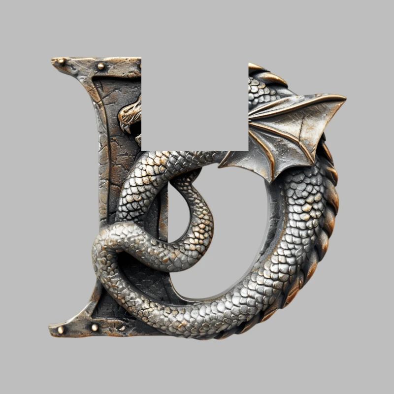 Buchstabe "D" im Drachendesign.