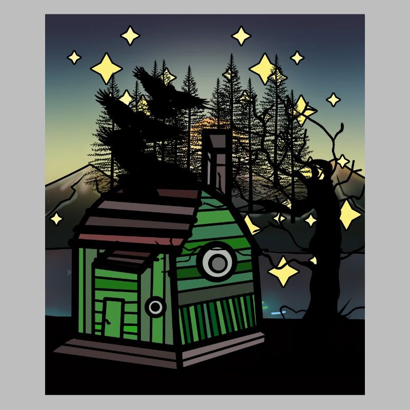 cabane, forêt, corbeaux, habitants de la forêt, vivant, remorque de construction