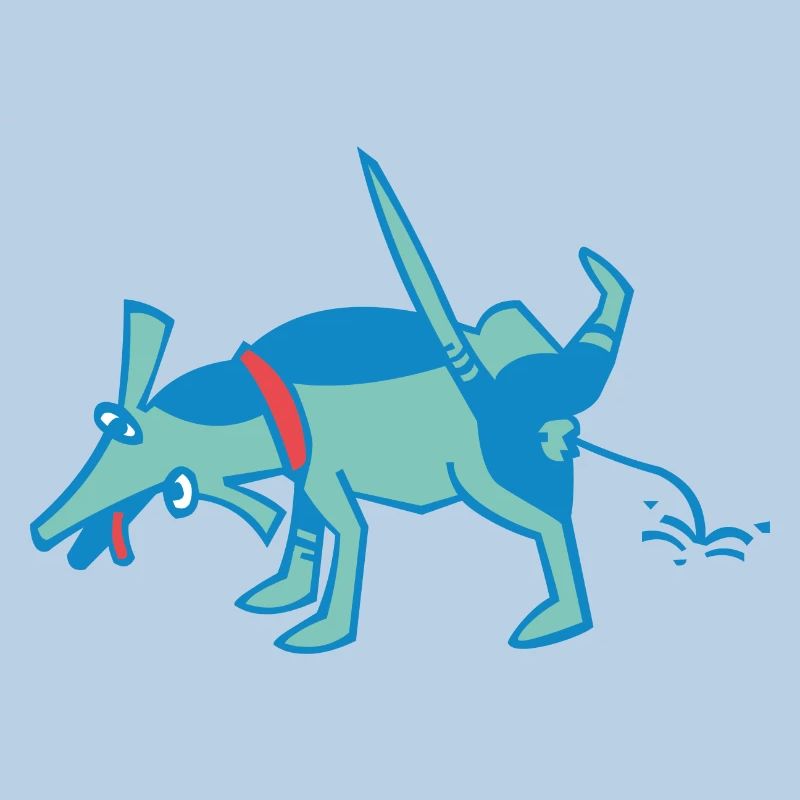 little blue dog pulls against a wall