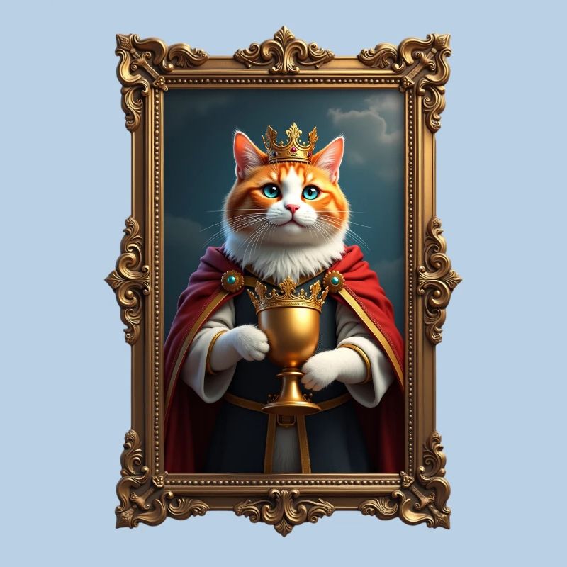 Mittelalter Katze im Bilderrahmen Kunst Krone
