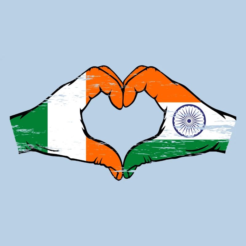 Irlande Inde Drapeau Mains Coeur Forme Utilisé