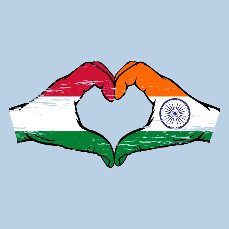 Hongrie Inde Drapeau Mains Coeur Forme Utilisé